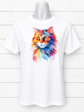 Custom Graphic T-Shirt-featuring a beautiful multicolored cat looking to the right