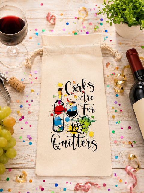 Custom Canvas Wine Bag -Beautiful drawstring wine bottle bag, ideal for a gift.