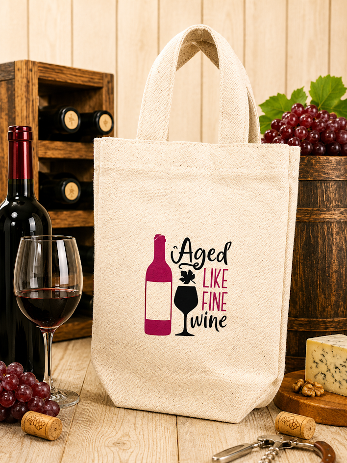 Custom Canvas Wine Bag - Aged Like Fine Wine