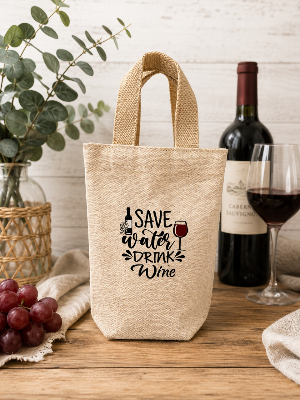 Custom Canvas Wine Bag - Save Water Drink Wine