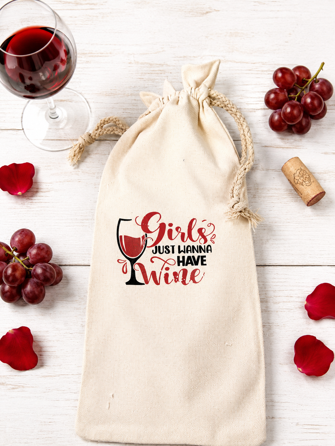 Custom Canvas Wine Bag-( Girls Just Wanna Have Wine )