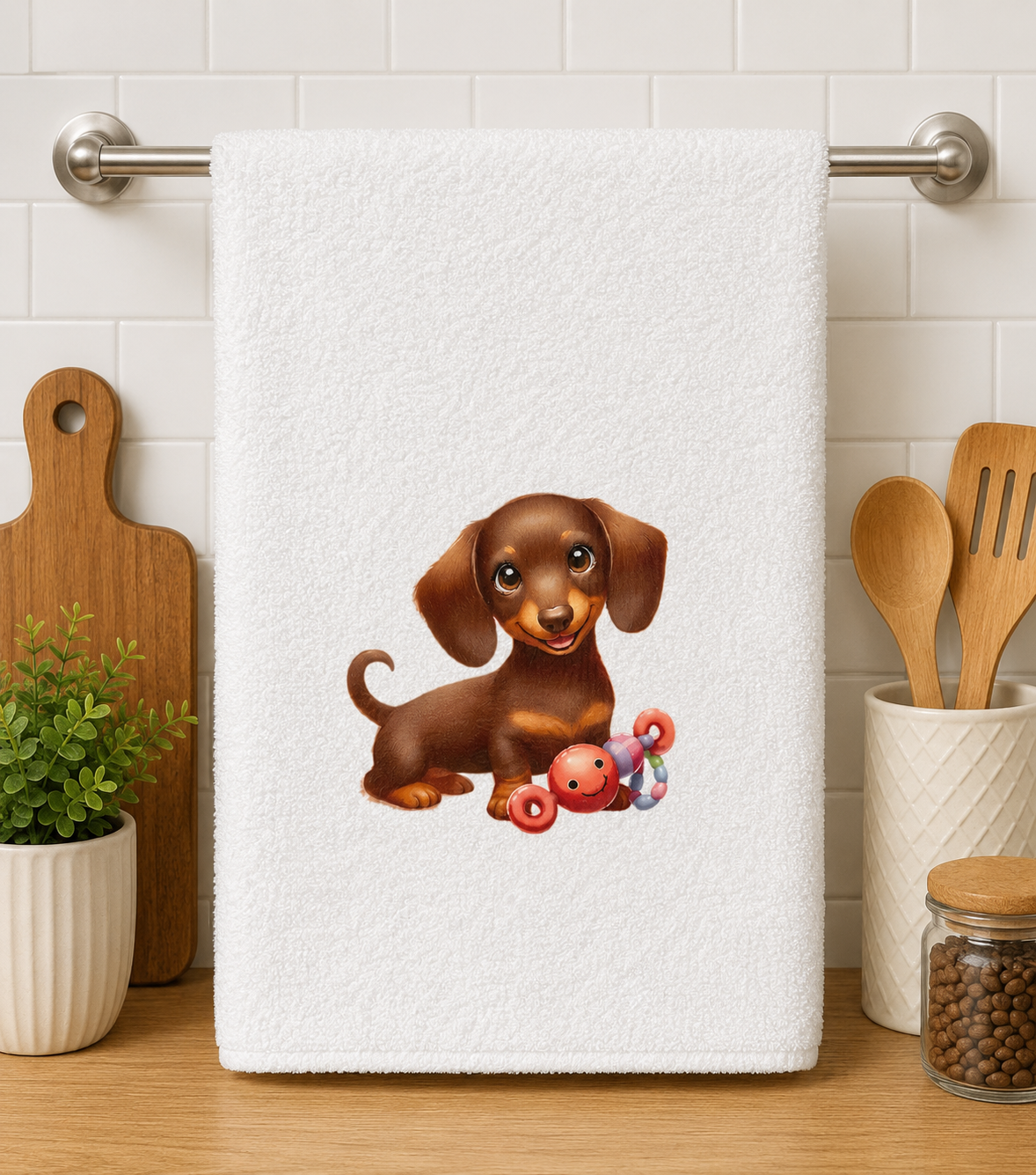 Custom Kitchen Towel- Cute Dachshund