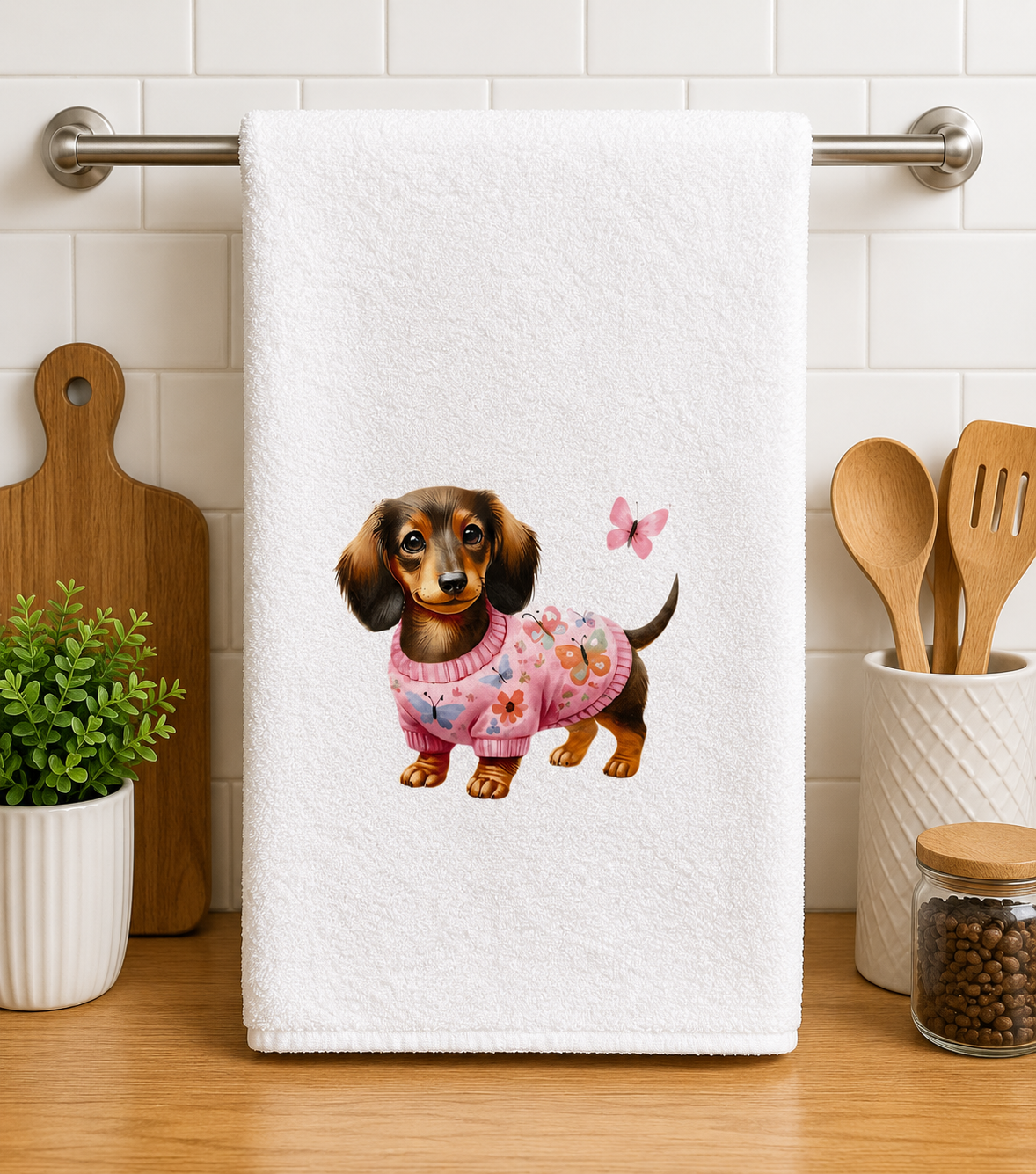 Custom Kitchen Towel- Cute Dachshund