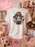 Custom Unisex T-Shirt-"Hot Mess" for girls, worn with a sweater, with a hand resting on the head.