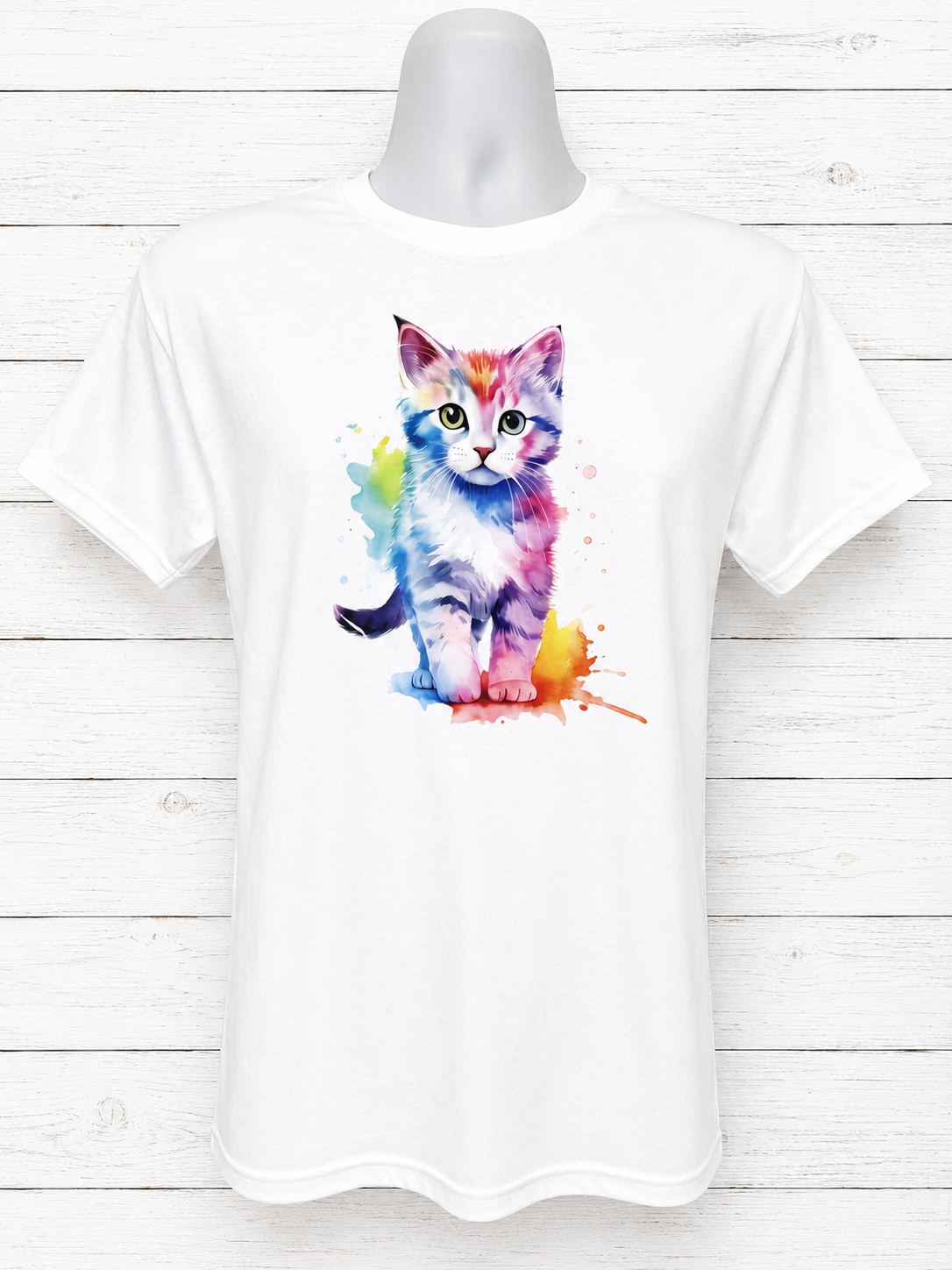 Custom Graphic T-Shirt- Featuring a Beautiful Multicolored Walking Cat