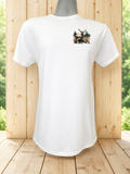 Custom Unisex T-Shirt-featuring a deer-in-the-forest design and a small logo on the left.