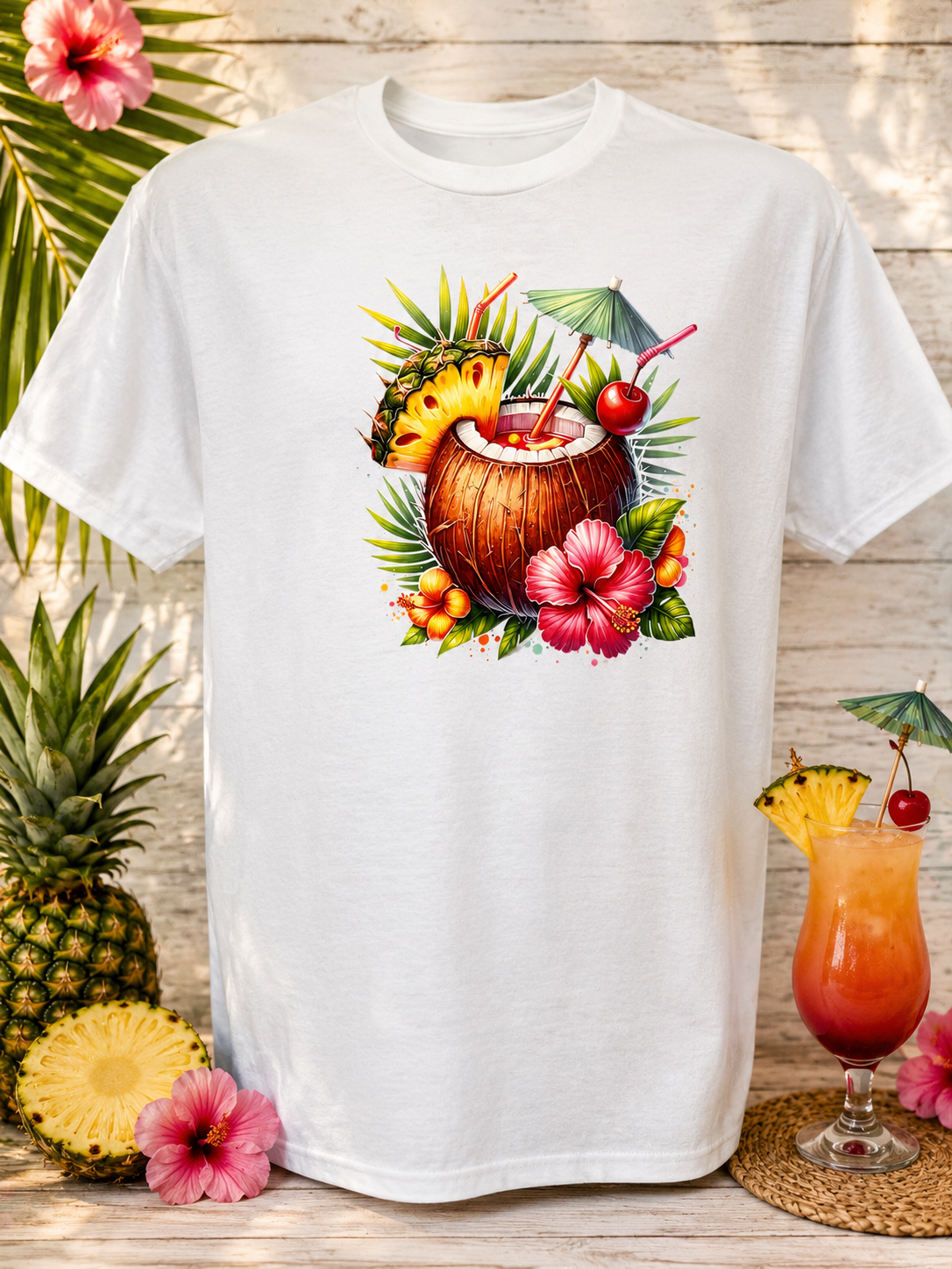 Custom Unisex T-Shirt-Tropical Coconut Cocktail