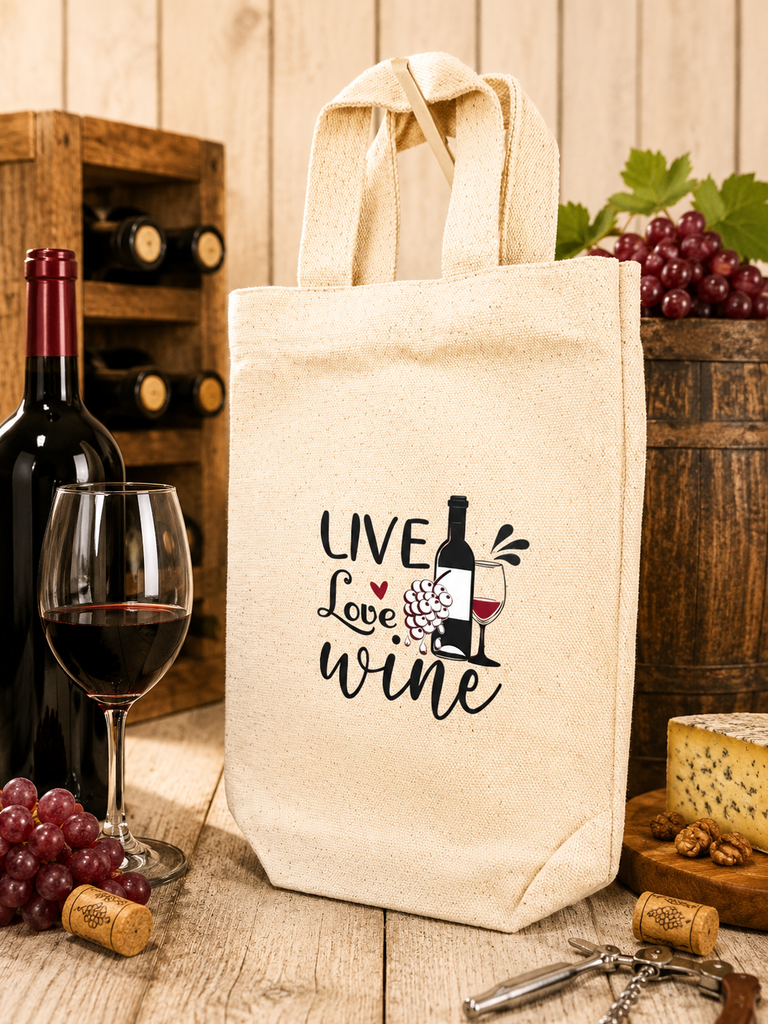 Custom Canvas Wine Bag - Live Love Wine