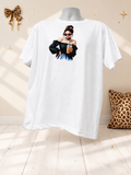 Custom Graphic T-Shirt-featuring a design of a girl drinking iced coffee.