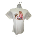 Custom Graphic T-Shirt-Lady on the pier in a pink sweater