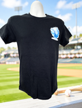 Custom Unisex T-shirt featuring a small design of a frozen baseball on the left side, in a beautiful soft light blue color.