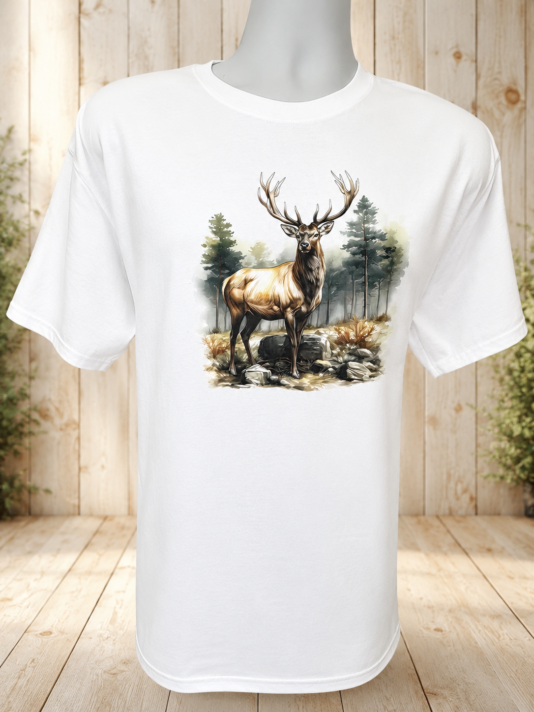 Custom Unisex T-Shirt- with a deer-in-the-forest design