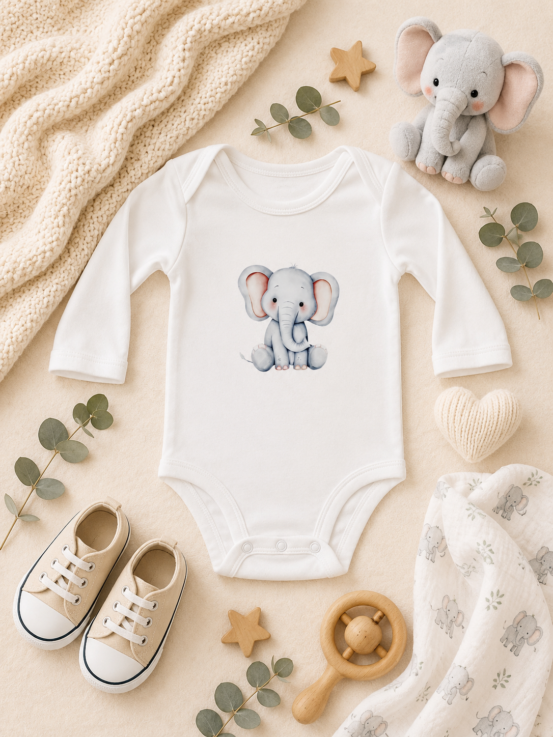 Custom Baby Bodysuit- baby boy elephant