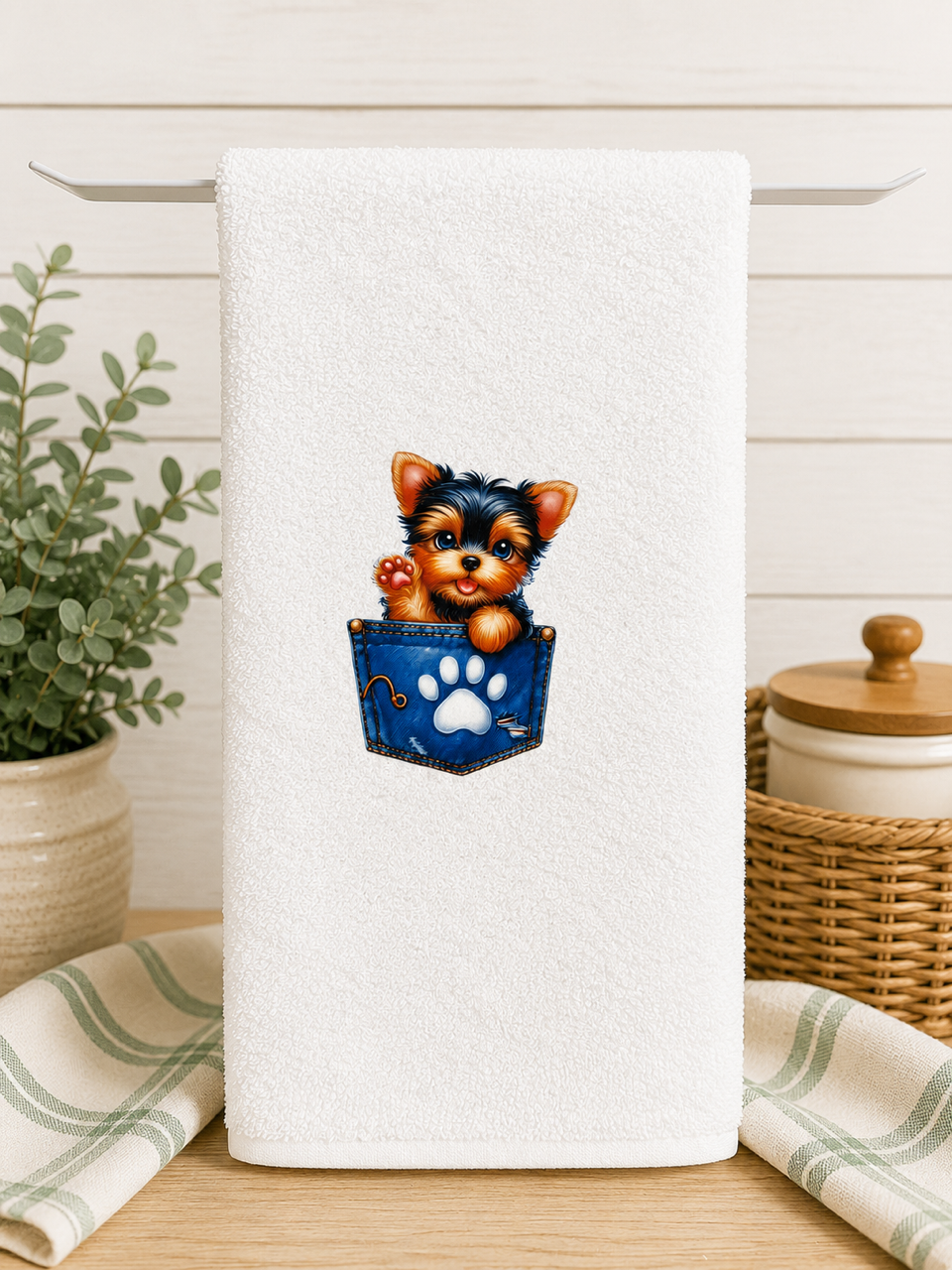 Custom Kitchen Towel-Puppy in the Pocket