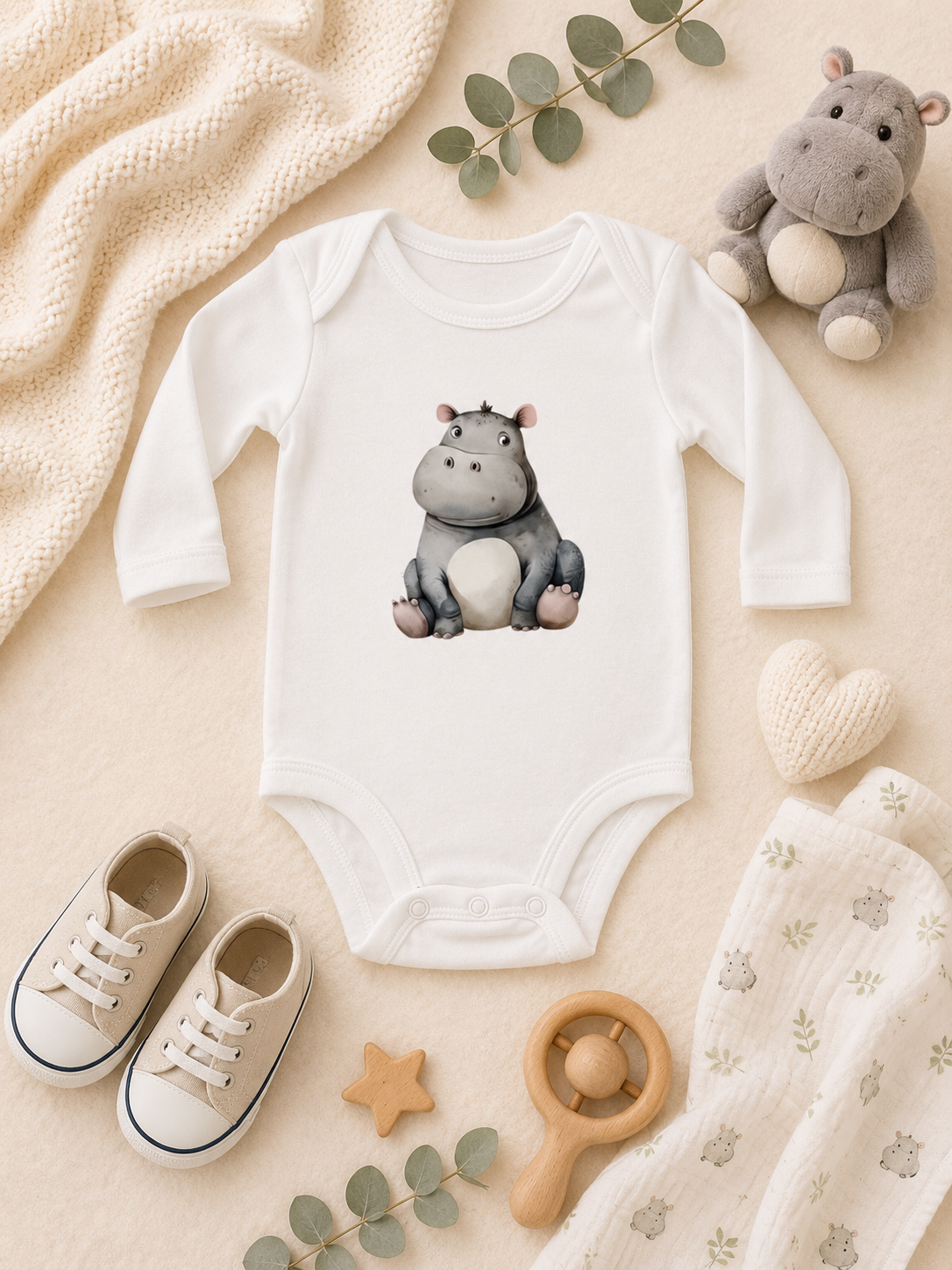 Custom Baby Bodysuit-with a hippopotamus