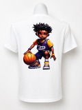 Custom Graphic T-Shirt-featuring a graphic of a boy playing basketball on the back.