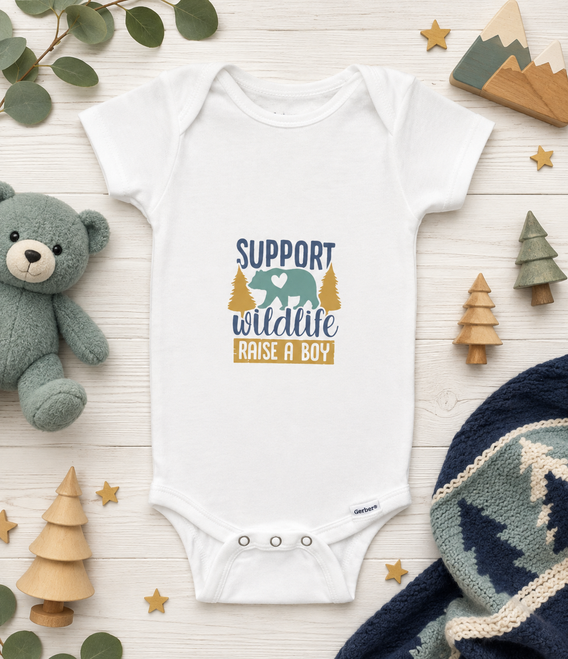 Custom Baby Bodysuit-(Support Wildlife Raise a Boy)