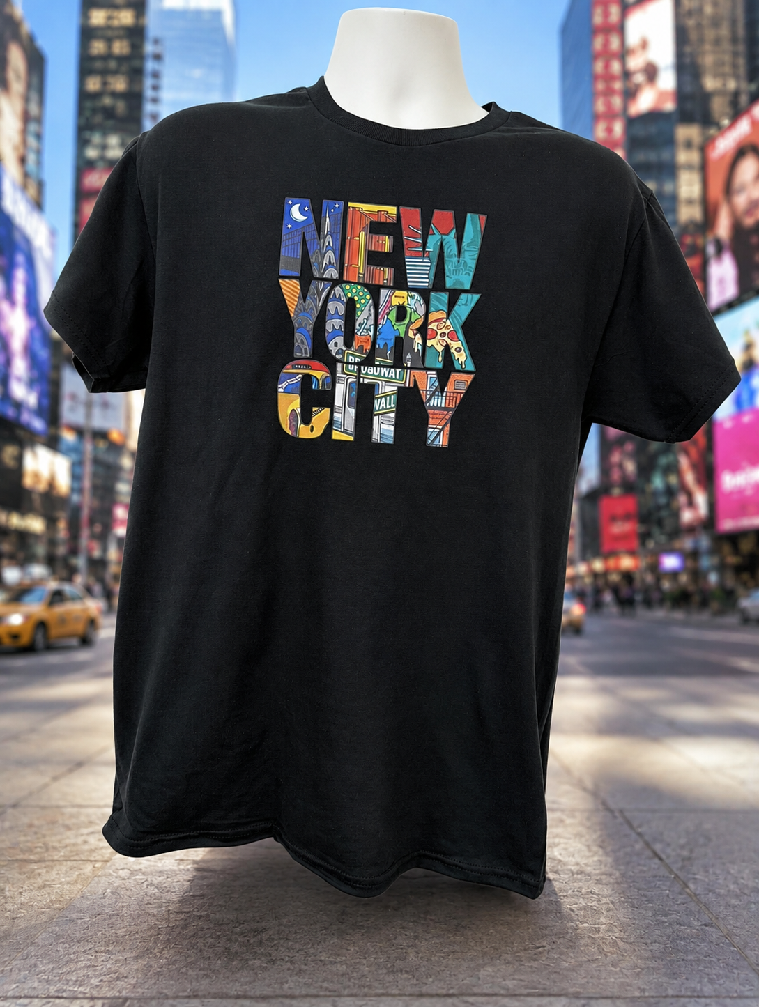 Custom Unisex T-Shirt- featuring a "NEW YORK CITY" design, with a cityscape pattern inside each letter.