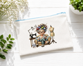 Custom Canvas Pencil (seamstress drinking coffee, sky blue zipper)