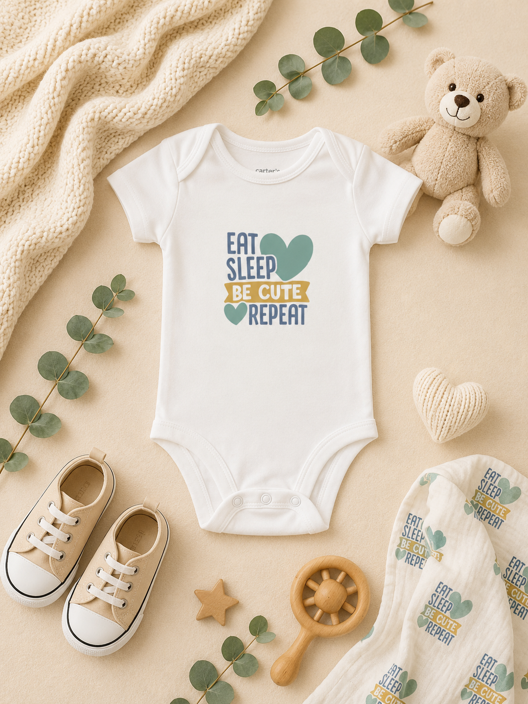 Custom Baby Bodysuit-(Eat Sleep be Cute Repeat)