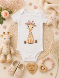 Custom Baby Bodysuit-giraffe with a flower crown  on its head