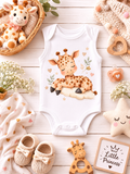 Custom Baby Bodysuit-giraffe  lying on a rock