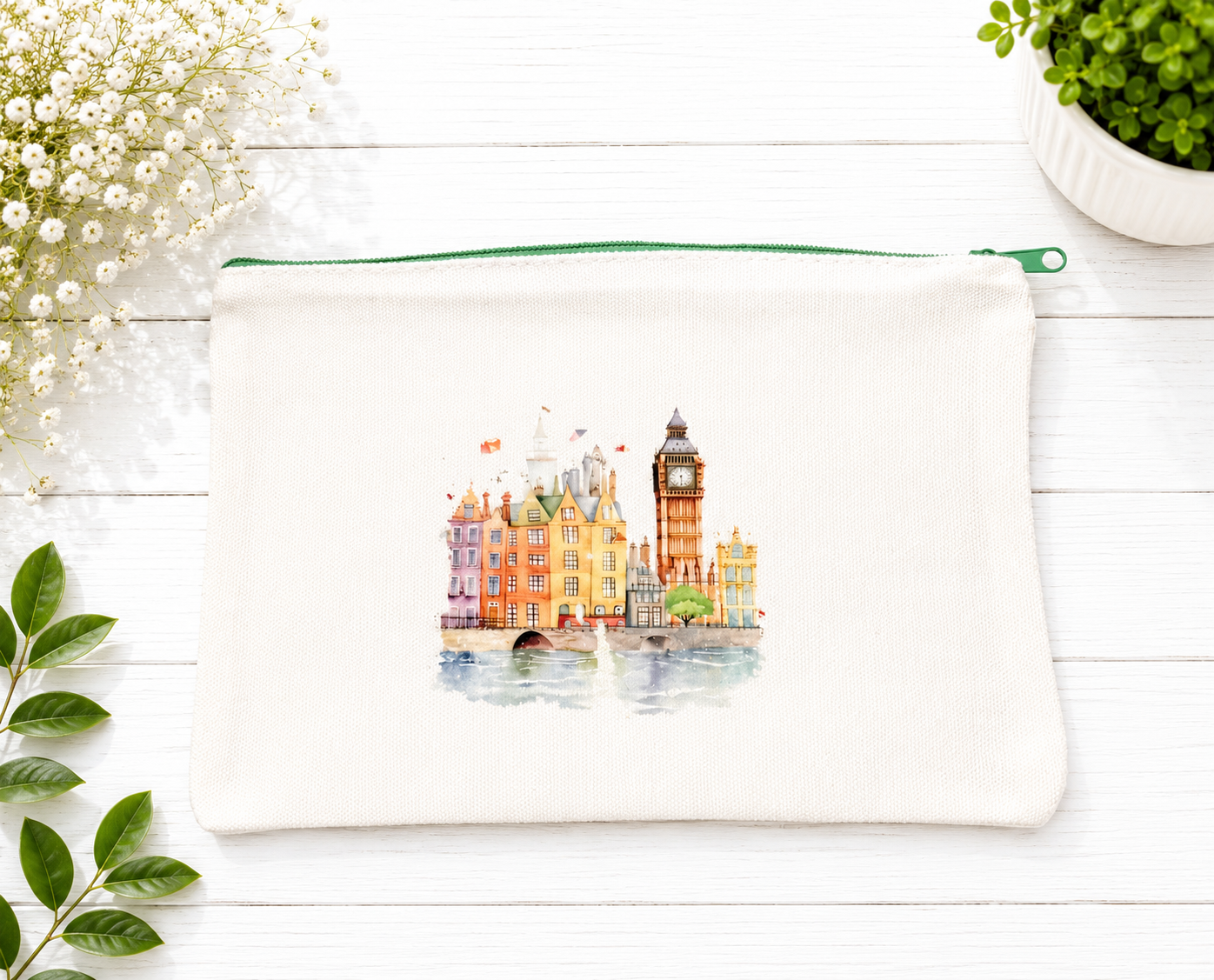 Custom Canvas Pencil-London design, dark green zipper