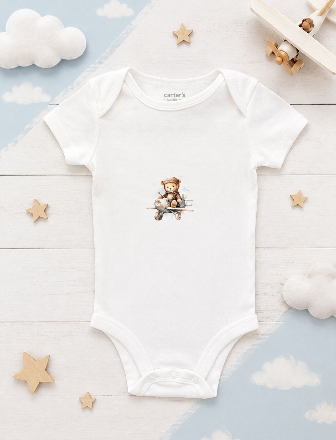 Custom Baby Bodysuit-bear an airplane