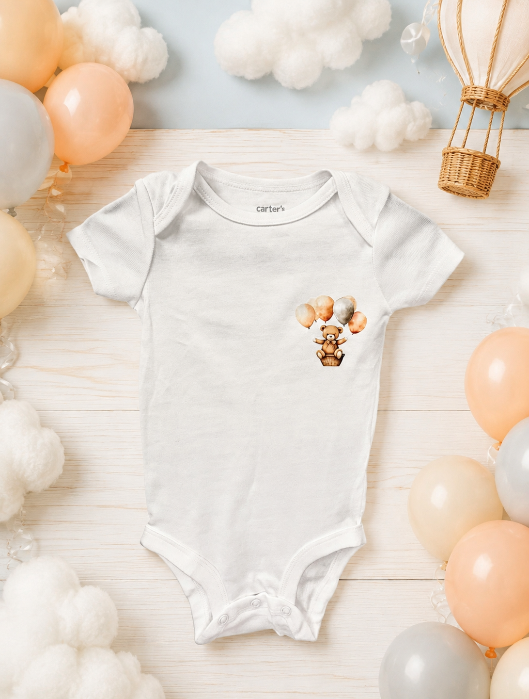 Custom Baby Bodysuit-bear with balloons