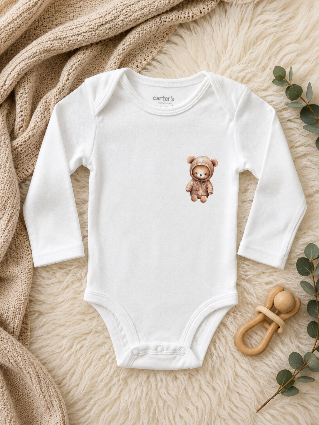Custom Baby Bodysuit-bear with a hoodie