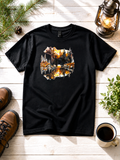 Custom Unisex T-Shirt- featuring a bear design set against water and mountains.
