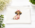 Custom Canvas Pencil  a little dog with a bow on its head and a pink sweater