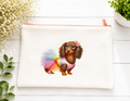 Custom Canvas Pencil-Brown dog design with a tutu and an orange zipper