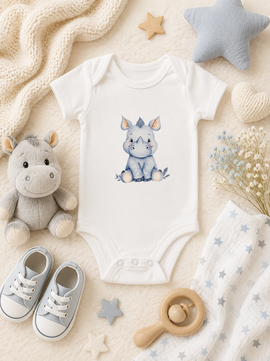 Custom Baby Bodysuit-a sitting rhinoceros